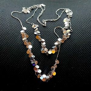 New Silver Tone Disks Double Strain Long Statement Necklace